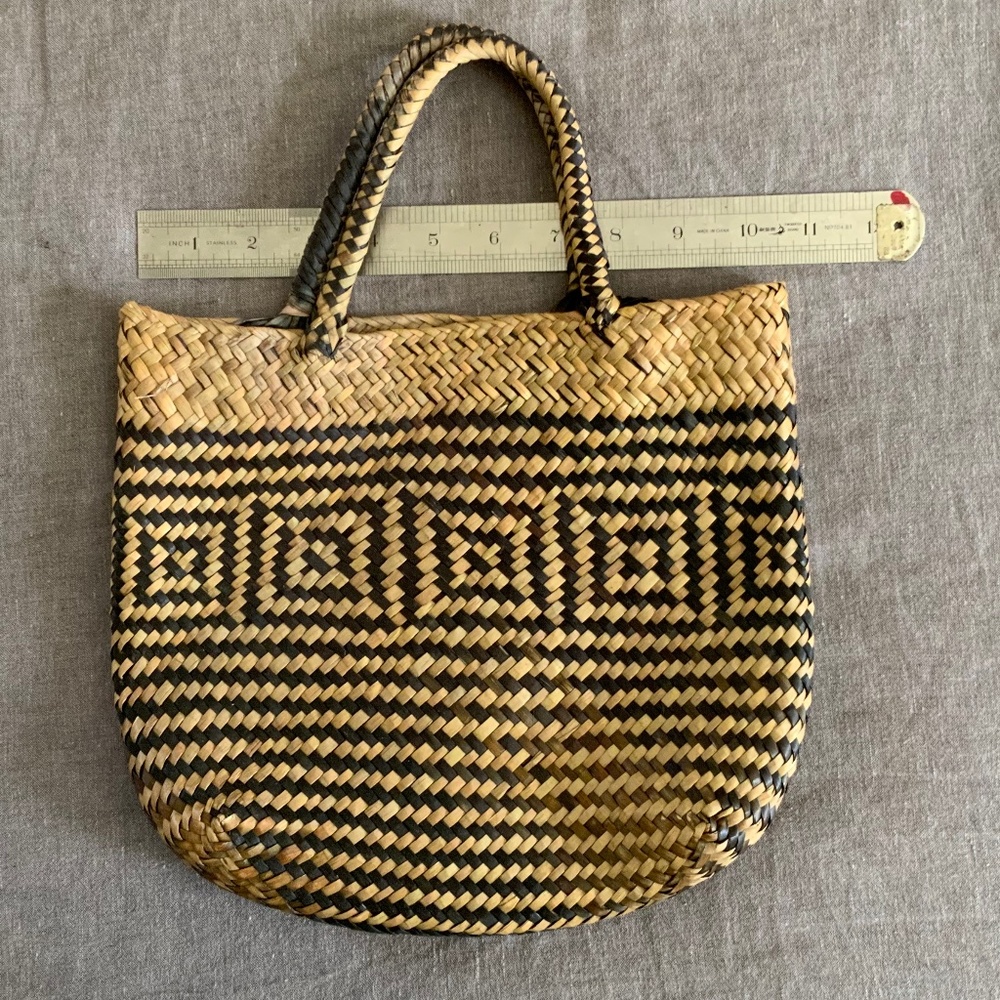 Straw Bag with Black Fabric Lining